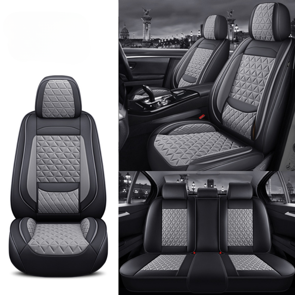 Housses de Siège Auto Sur-Mesure en Cuir Diamant - Noir & Gris Luxe